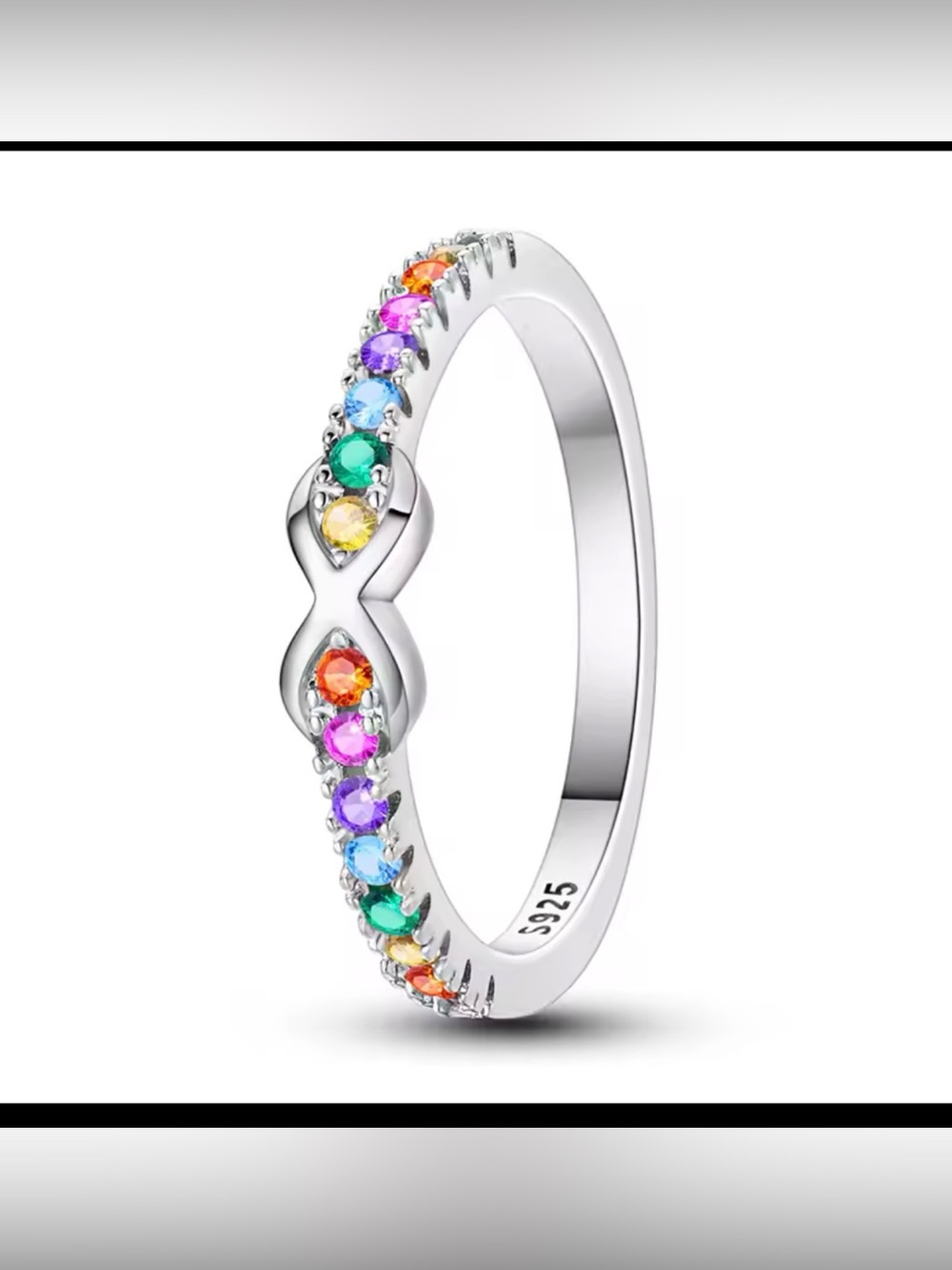 Sterling Silver Infinity Ring with Multicolor CZ Stones